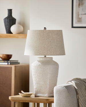 Surya Marsico Ceramic Table Lamp with Linen Shade for Bedroom or Sideboard Ambient Glow MSO-002