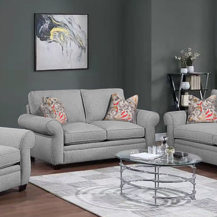 Porter Designs Porter Oasis Transitional Loveseat - Overstuffed Comfort In Gray With Floral Accent Pillows Gray Fabric 01-207-02-6329