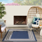 Nourison Horizon Indoor/Outdoor HOZ03 Machine Made Power-loomed Solid Border Indoor/Outdoor Modern Outdoor Rug Navy, Navy 88% Polypropylene,12% Polyester 841491128541