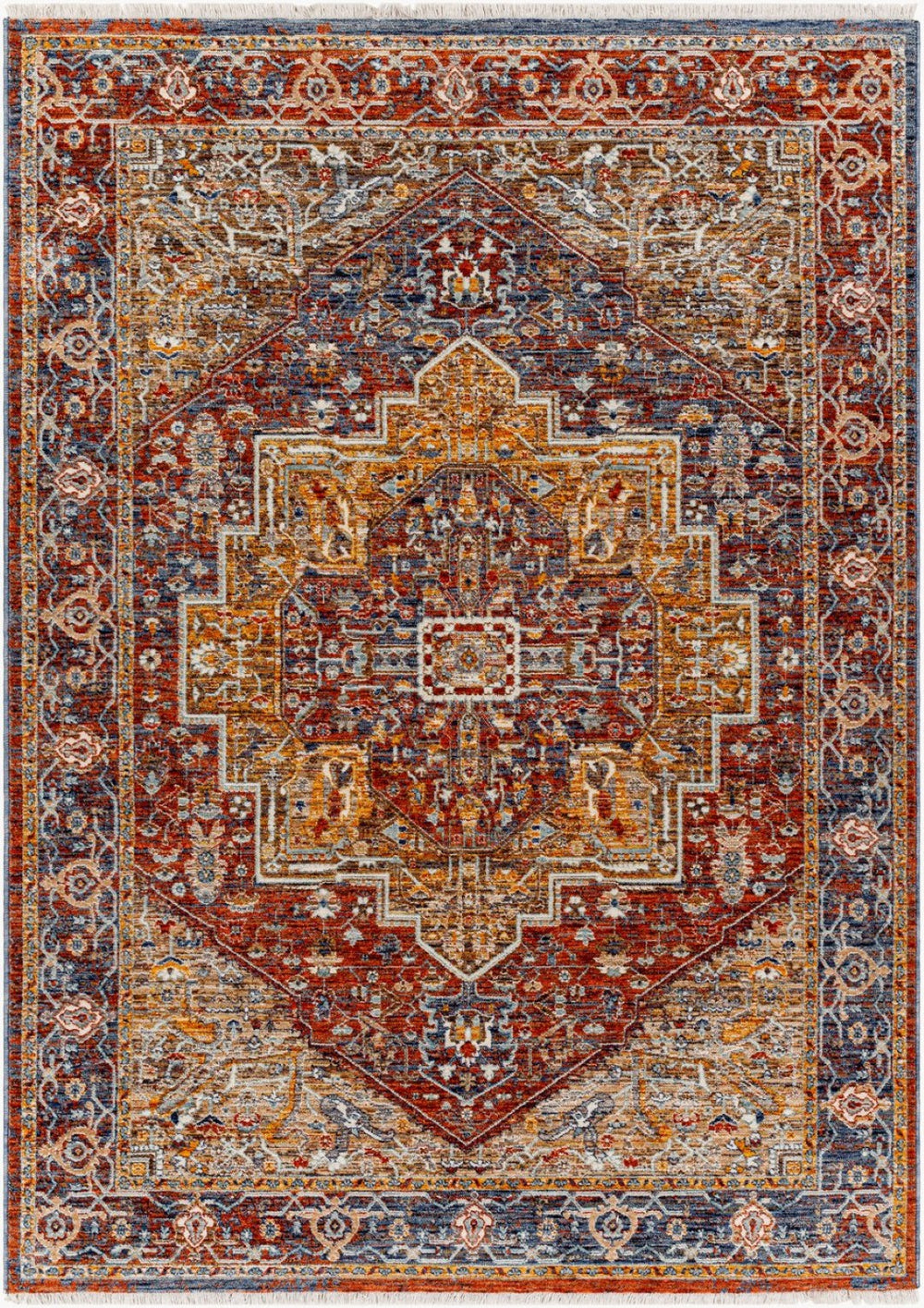 Livabliss Misterio Flatweave Turkish Polyester Area Rug Traditional Pattern Entryway Accent Dark Blue, Rust 9' x 12'10" MST2303-9125