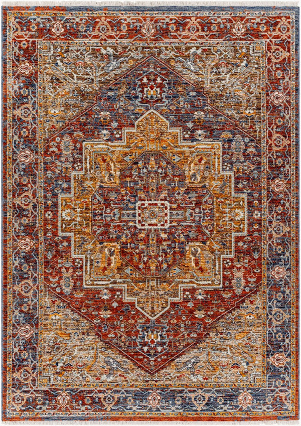 Livabliss Misterio Flatweave Turkish Polyester Area Rug Traditional Pattern Entryway Accent Dark Blue, Rust 9' x 12'10" MST2303-9125