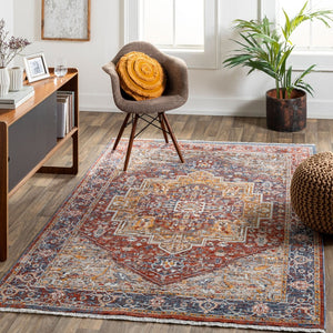 Livabliss Misterio Flatweave Turkish Polyester Area Rug Traditional Pattern Entryway Accent Dark Blue, Rust 9' x 12'10" MST2303-9125