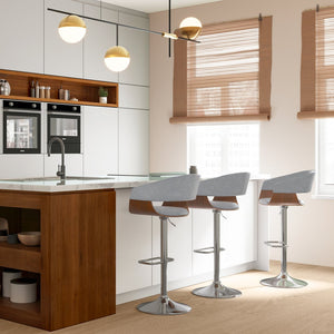 English Elm Lowell Adjustable Swivel Bar Stool - Modern Stone Grey Vegan Leather & Bentwood Comfort Design B136P158834