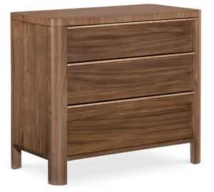 Hooker Furniture Eleana Light Caramel Three-Drawer Nightstand With Charging Station, Walnut Veneer & Sunlit Bronze Pulls 7252-90216-85