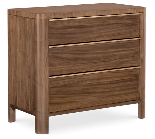 Hooker Furniture Eleana Light Caramel Three-Drawer Nightstand With Charging Station, Walnut Veneer & Sunlit Bronze Pulls 7252-90216-85