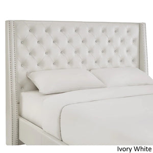 Homelegance By Top-Line Vaughn Faux Leather Crystal Tufted Bed Ivory White Faux Leather