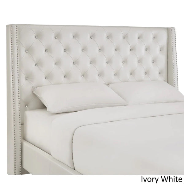 Homelegance By Top-Line Vaughn Faux Leather Crystal Tufted Bed Ivory White Faux Leather