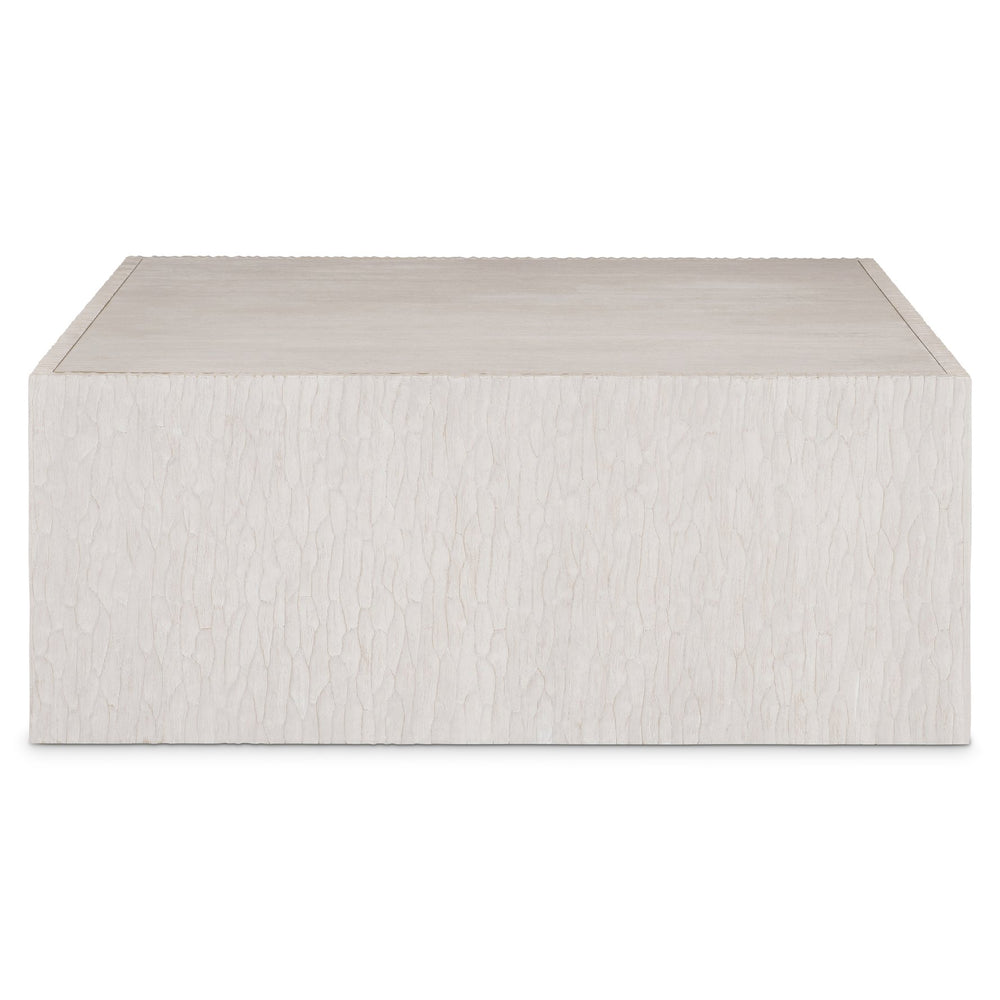 Bernhardt Bernhardt Solaria Square Cocktail Table—44" Weathered Bone Chiseled Cast-Resin Frame, Wood Inset Top And Hidden Casters 310023