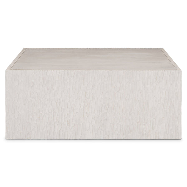 Bernhardt Bernhardt Solaria Square Cocktail Table—44" Weathered Bone Chiseled Cast-Resin Frame, Wood Inset Top And Hidden Casters 310023