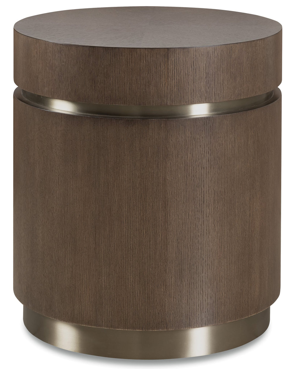 Hooker Furniture Commerce Roll with It Drum Side Table Oak Veneer Champagne Trim Modern Accent 7228-80261-89
