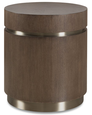 Hooker Furniture Commerce Roll with It Drum Side Table Oak Veneer Champagne Trim Modern Accent 7228-80261-89