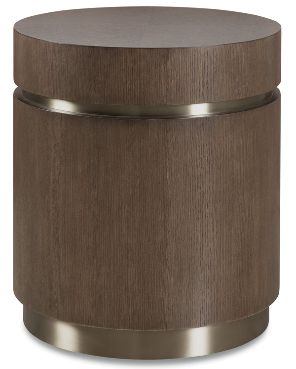 Hooker Furniture Commerce Roll with It Drum Side Table Oak Veneer Champagne Trim Modern Accent 7228-80261-89