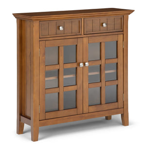 English Elm Acadian Entryway Storage Cabinet - Handcrafted Solid Wood In Light Golden Brown With Glass Doors B136P159419