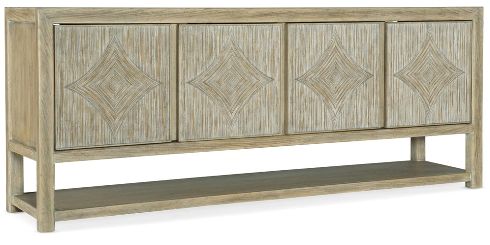 Hooker Furniture Surfrider Driftwood Entertainment Console With Vent & Power, Soft-Close Diamond Doors, Coastal Charm 6015-55480-80