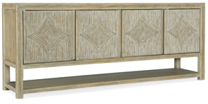 Hooker Furniture Surfrider Driftwood Entertainment Console With Vent & Power, Soft-Close Diamond Doors, Coastal Charm 6015-55480-80