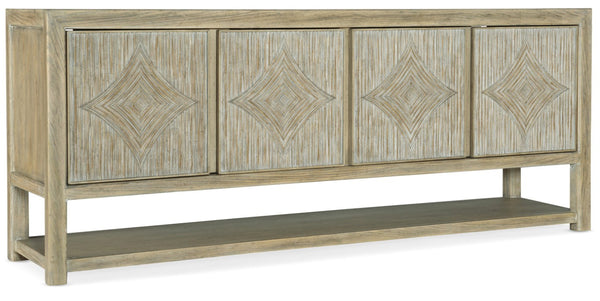 Hooker Furniture Surfrider Driftwood Entertainment Console With Vent & Power, Soft-Close Diamond Doors, Coastal Charm 6015-55480-80