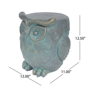 English Elm Christopher Knight Home® - OWL Antique Green Garden Stool - Weather-Resistant Magnesium Oxide Accent Table, Outdoor Seat, 16" 63390.00GD