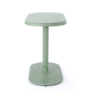 English Elm Santa Monica Outdoor Bistro Set Powder Coated Iron Oval Table Two Slat Chairs Patio Green 62015.00CGRN