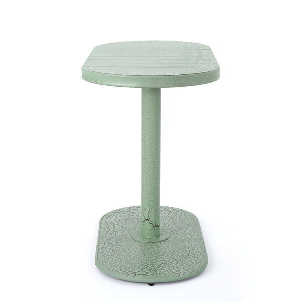 English Elm Santa Monica Outdoor Bistro Set Powder Coated Iron Oval Table Two Slat Chairs Patio Green 62015.00CGRN