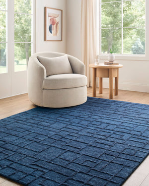 Livabliss Matterhorn Hand Tufted Wool Accent Rug Low Pile Minimalist Design for Entryway or Bedroom Midnight Blue, 2' x 3' MTH2302-23