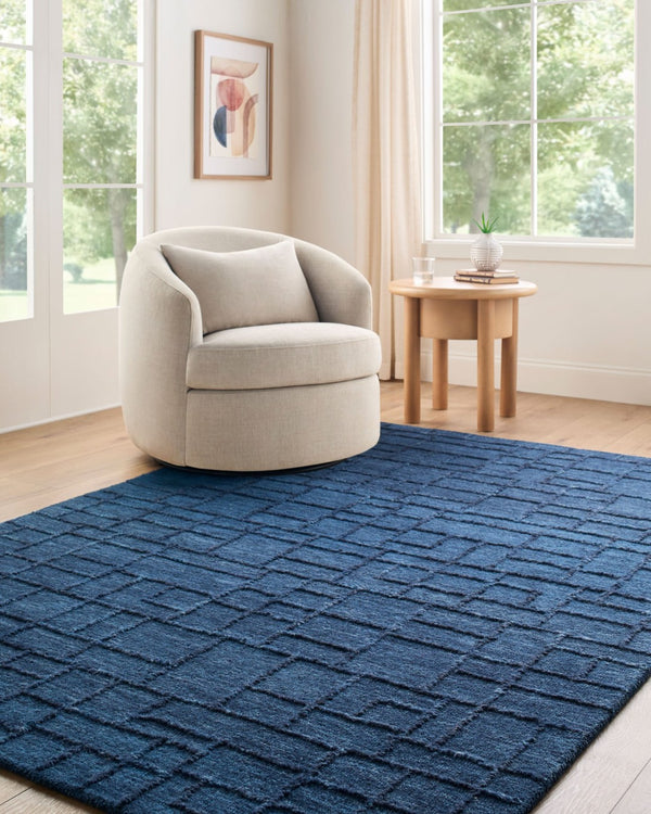 Livabliss Matterhorn Hand Tufted Wool Accent Rug Low Pile Minimalist Design for Entryway or Bedroom Midnight Blue, 2' x 3' MTH2302-23