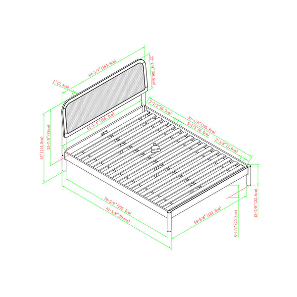 Queen Platform Bed with Rattan Headboard Insert Black NRUB5CBL Walker Edison