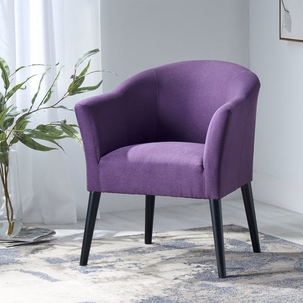 English Elm Arm Chair Plum Fabric Upholstered Accent Seat with Black Birch Legs for Living Room 59258.00PLU
