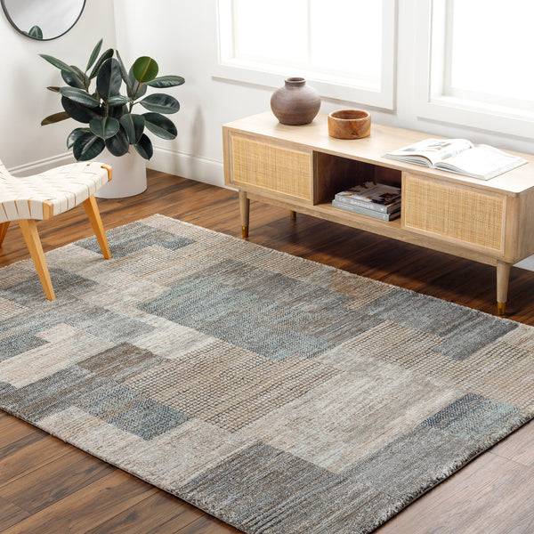 Montana MTN-2309 9'2" x 12' Machine Woven Rug MTN2309-9212  Ivory, Tan, Gray, Black, Dark Blue, Pale Blue Surya