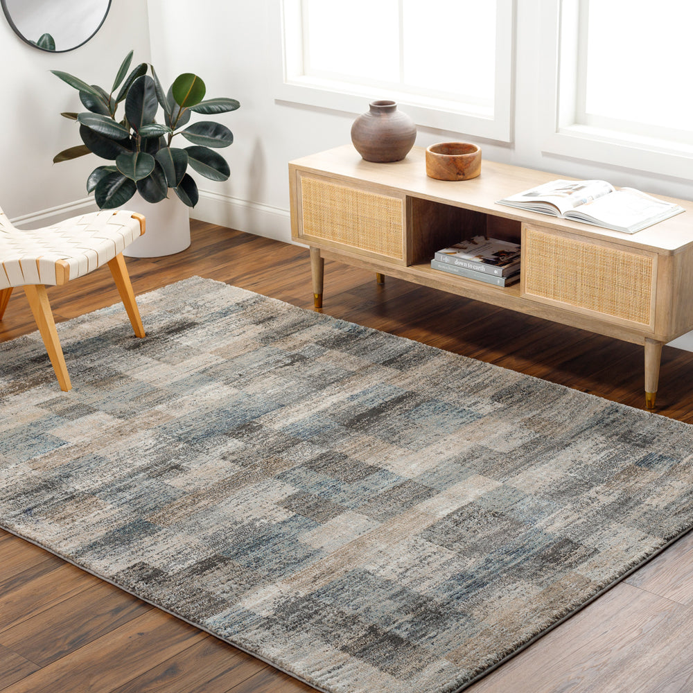 Montana MTN-2310 9'2" x 12' Machine Woven Rug MTN2310-9212  Gray, Tan, Ivory, Black, Dark Blue, Pale Blue Surya