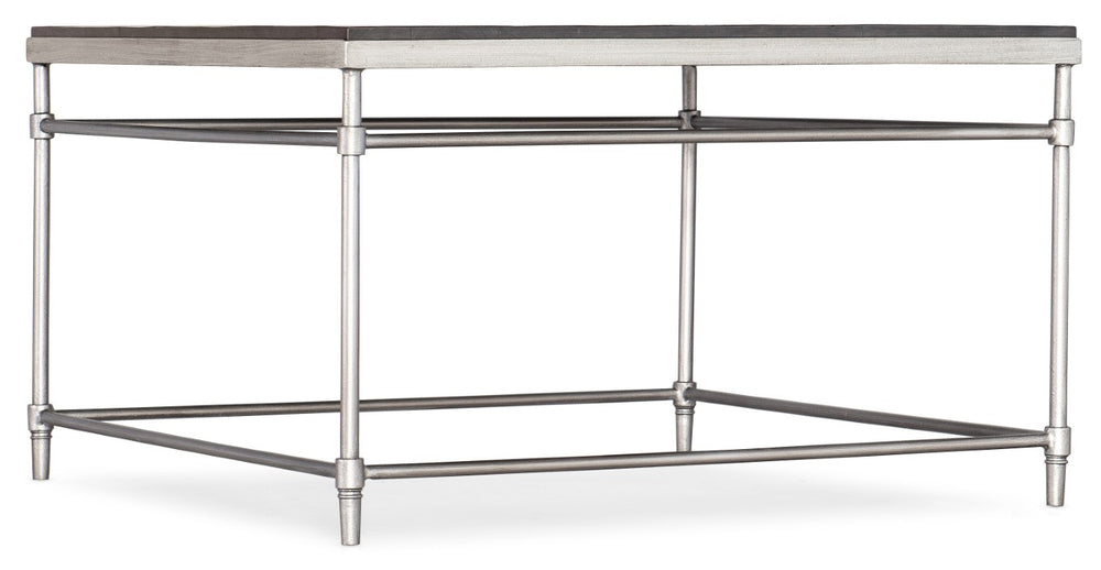 Hooker Furniture St. Armand Solid Acacia Square Cocktail Table With Distressed Finish And Brushed Pewter Metal Base For Rustic-Modern Living Blacks 5601-80112-BLK
