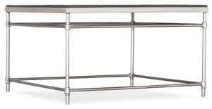 Hooker Furniture St. Armand Solid Acacia Square Cocktail Table With Distressed Finish And Brushed Pewter Metal Base For Rustic-Modern Living Blacks 5601-80112-BLK