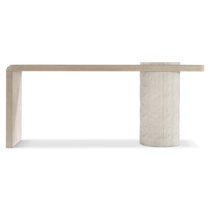 Bernhardt Bernhardt Sculptural Antibes Console Table, 76" Rustic Oak Waterfall Top & Pumice Concrete Pedestal 350911