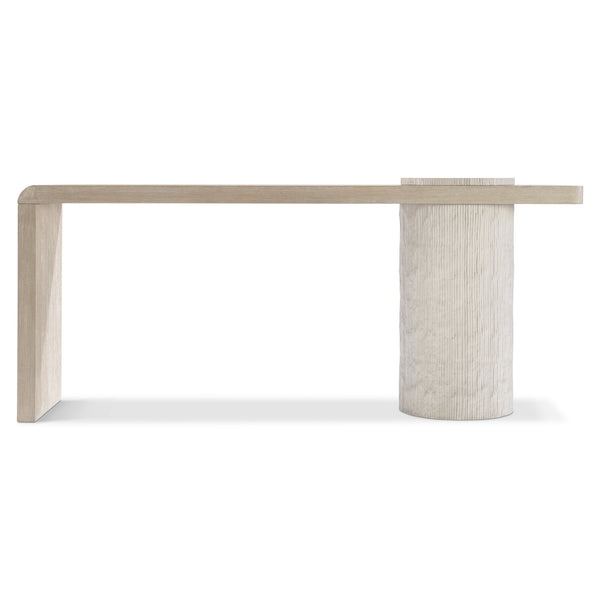 Bernhardt Bernhardt Sculptural Antibes Console Table, 76" Rustic Oak Waterfall Top & Pumice Concrete Pedestal 350911