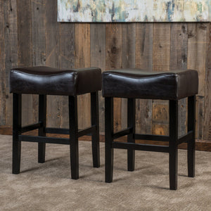 English Elm Christopher Knight Home® - 26" Backless Counter Stools Set of 2 - Brown Bonded Leather, Hardwood Frame, Modern Bronze Finish, No Assembly Needed 56640.00