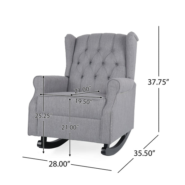 English Elm Christopher Knight Home® - ROCKING Chair Grey Fabric Wingback with Button-Tufted Diamond Stitch, Birch Rockers for Cozy Relaxation 72153.00GRY