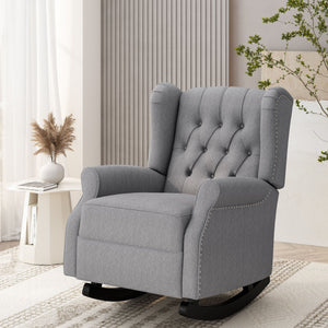 English Elm Christopher Knight Home® - ROCKING Chair Grey Fabric Wingback with Button-Tufted Diamond Stitch, Birch Rockers for Cozy Relaxation 72153.00GRY