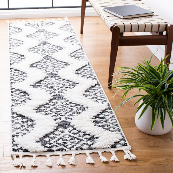 Safavieh Moroccan Tassel Shag 652 MTS652 Power Loomed Shag & Flokati Rug Dark Grey / Ivory MTS652H-26