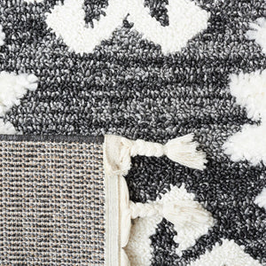 Safavieh Moroccan Tassel Shag 652 Power Loomed Shag & Flokati Rug Dark Grey / Ivory 3' x 3' Square