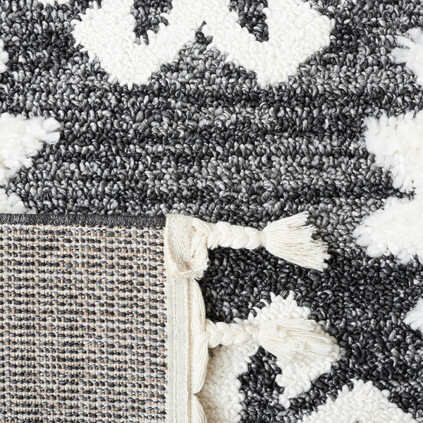 Safavieh Moroccan Tassel Shag 652 Power Loomed Shag & Flokati Rug Dark Grey / Ivory 3' x 3' Square