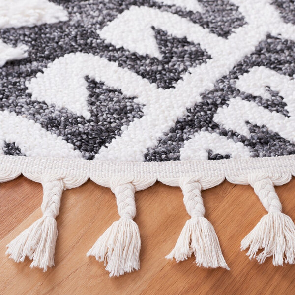 Safavieh Moroccan Tassel Shag 652 Power Loomed Shag & Flokati Rug Dark Grey / Ivory 3' x 3' Square