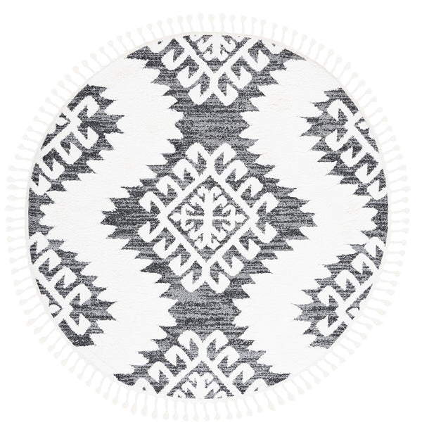 Safavieh Moroccan Tassel Shag 652 Power Loomed Shag & Flokati Rug Dark Grey / Ivory 3' x 3' Square