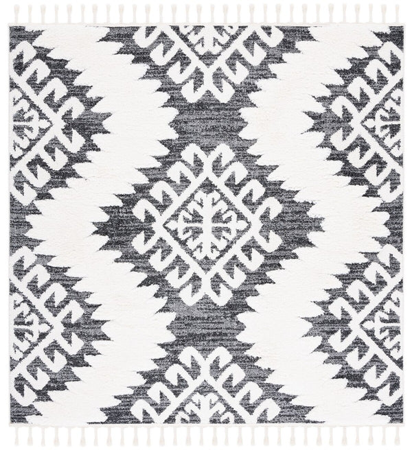 Safavieh Moroccan Tassel Shag 652 Power Loomed Shag & Flokati Rug Dark Grey / Ivory 3' x 3' Square