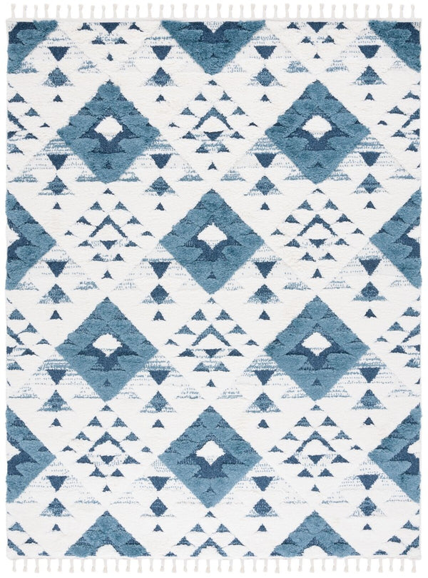 Safavieh Moroccan Tassel Shag 688 Power Loomed Shag & Flokati Rug Blue / Ivory 3' x 3' Square