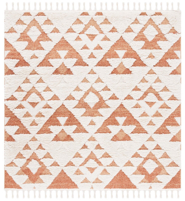 Safavieh Moroccan Tassel Shag 688 Power Loomed Polypropylene Pile Shag & Flokati Rug Ivory / Brick Rust MTS688P-7SQ