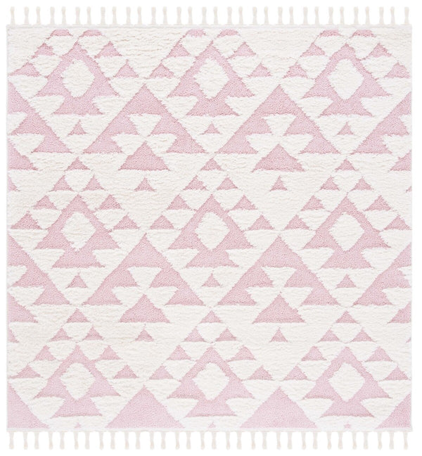 Safavieh Moroccan Tassel Shag 688 Power Loomed Polypropylene Pile Shag & Flokati Rug Ivory / Pink MTS688U-7SQ