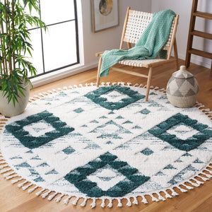 Safavieh Moroccan Tassel Shag 688 Power Loomed Shag & Flokati Rug Green / Ivory 3' x 3' Square