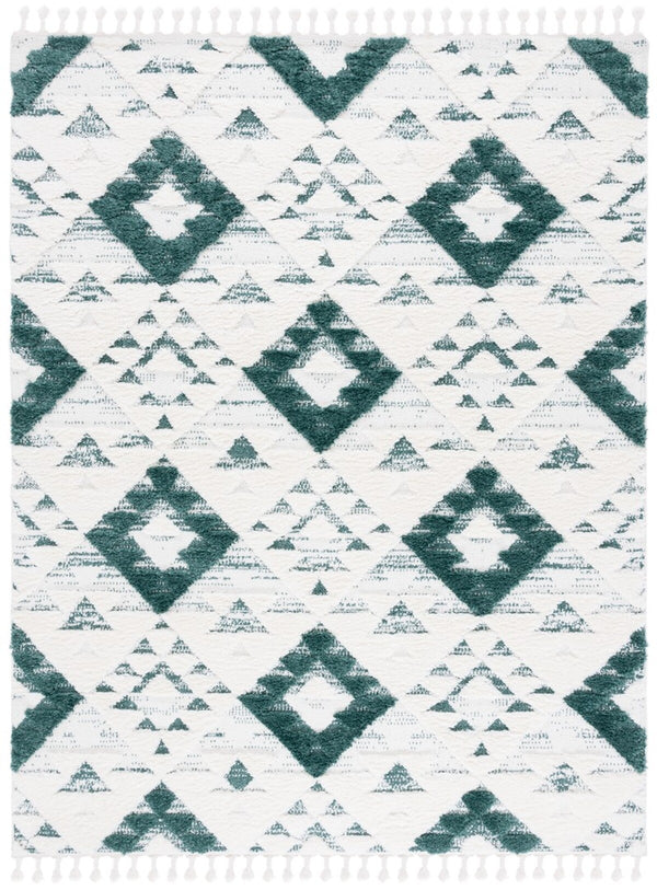 Safavieh Moroccan Tassel Shag 688 Power Loomed Polypropylene Pile Shag & Flokati Rug Green / Ivory MTS688Y-8SQ