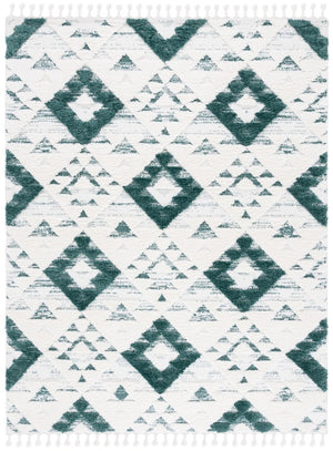 Safavieh Moroccan Tassel Shag 688 Power Loomed Shag & Flokati Rug Green / Ivory 3' x 3' Square