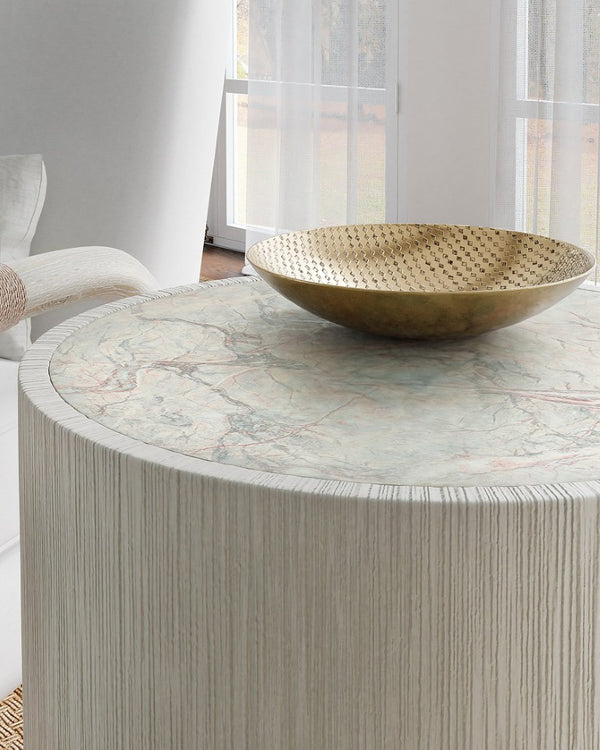 Hooker Furniture Serenity Swale Round Side Table With Honed Marble Veneer Top & Coral Textured Light-Gray Base, Compact Elegance 6350-80316-04