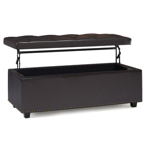 English Elm Hamilton Lift Top Storage Ottoman - Versatile Tanners Brown Faux Leather Bench With Hidden Space B136P159064